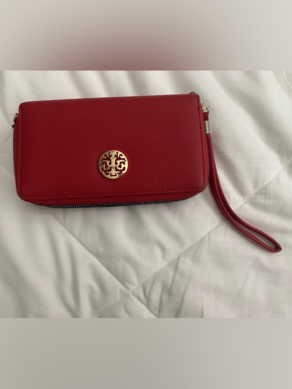 Red Women’s Wristlet Wallet with Gold Accent